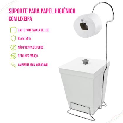 Imagem de Suporte para Papel Higiênico com Lixeira com Tampa de 6,5 Litros