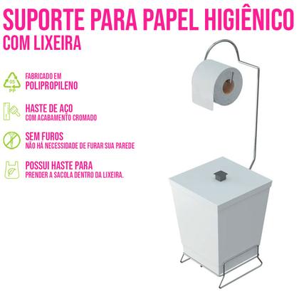 Imagem de Suporte para Papel Higiênico com Lixeira com Tampa de 6,5 Litros