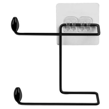 Imagem de Suporte para Papel Higiênico Duplo Preto em Aço com Fixação Adesiva Parede Utimil