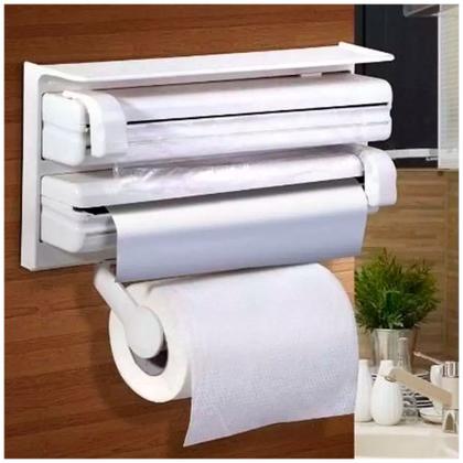 Imagem de Suporte para Papel Toalha Triplo para 3 Rolos Aluminio Insufilm Pvc Branco Dispenser Parede Cozinha