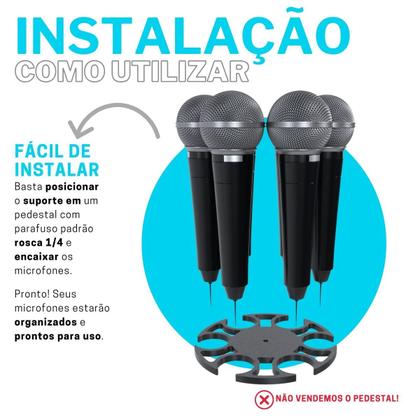 Imagem de Suporte Para Pedestal Compatível com Até 6 Microfones Universais Música Igreja Estúdio