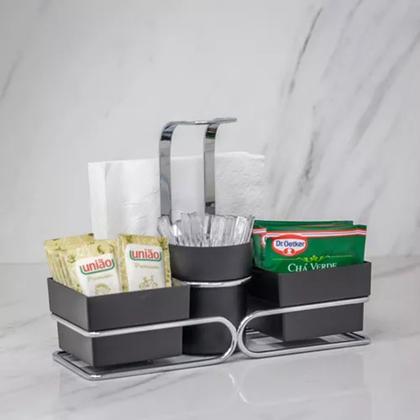 Imagem de Suporte para Sachê de Açúcar Chás Espaço do Café Preto e Metal Cromado Future