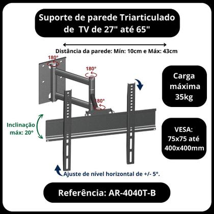 Imagem de Suporte Para Televisao De 27 A 65 Polegadas Articulado Supor