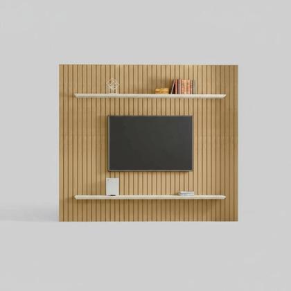 Imagem de Suporte para Televisão de até 75 Polegadas com Detalhes Ripado Design Moderno Painel com 2 Prateleiras Cinamomo off white