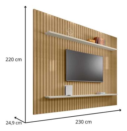 Imagem de Suporte para Televisão de até 75 Polegadas com Detalhes Ripado Design Moderno Painel com 2 Prateleiras Cinamomo off white