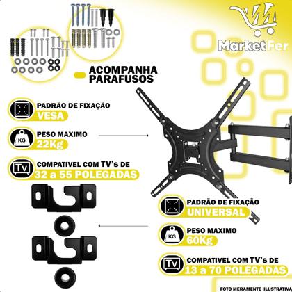 Imagem de Suporte Para Televisão Painel 32 Á 55 Polegadas Universal Fixo Com Suporte Fixo 13 Á 70