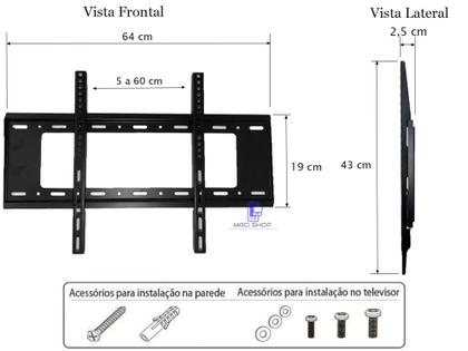 Imagem de Suporte Para Tv 32 a 85 Lcd Led Oled Qled Fixo Samsung LG TCL Philips Universal de Parede Ultra Slim 50 55 58 60 65 70 75 80 85 86 Polegadas