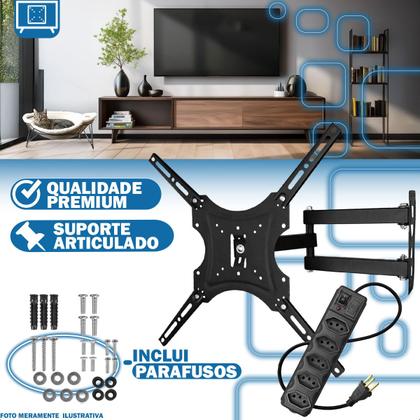 Imagem de Suporte para Tv Articulado Fixo Led Lcd Plasma 14" a 55" Polegadas + Filtro de Linha Régua Tripolar 5