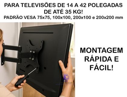 Imagem de Suporte Para Tv Articulado Lcd Led Plasma 17 a 42 Samsung LG Tcl Philips Universal 32 40 42 Polegadas