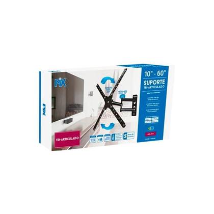 Imagem de Suporte para TV PIX PX-11, Tri-Articulado, para TVs de 10"" a 60"", Preto - 079-0015