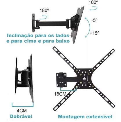 Imagem de Suporte para TV Samsung LG Sony Philco Universal Tri Articulável 10 a 60 Polegadas Brasforma Bra3.0