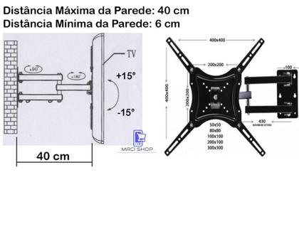 Imagem de Suporte Para Tv Tri Articulado Lcd Led Plasma 14 a 55 Pol Samsung LG Philco Tcl 32 40 42 43 47 50 52 55 Polegadas