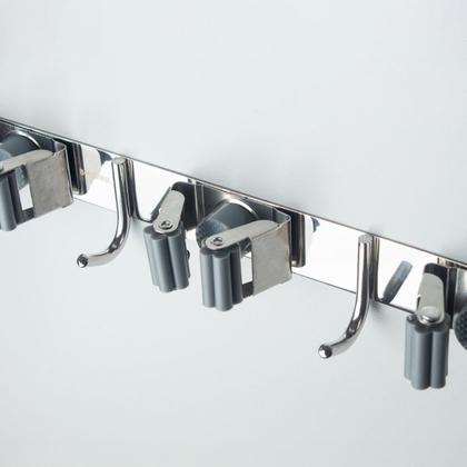 Imagem de Suporte Para Vassoura De Parede Inox Com 4 Ganchos e 5 Ranhuras Organizador