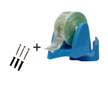 Imagem de Suporte parede azul com bobina de saquinhos biodegradáveis