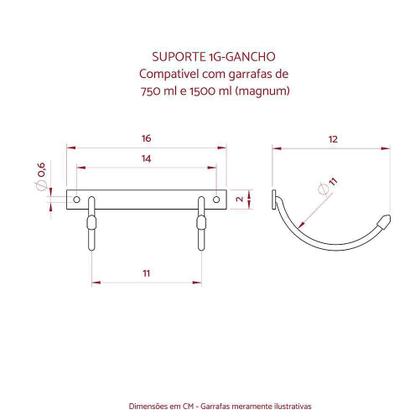 Imagem de Suporte Parede Garrafa Vinho Garrafeiros 1G-Gancho -Kit 5