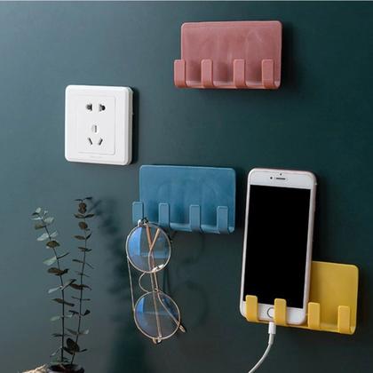 Imagem de Suporte Parede Multiuso c/ Ganchos Pendurar Carregar Celular