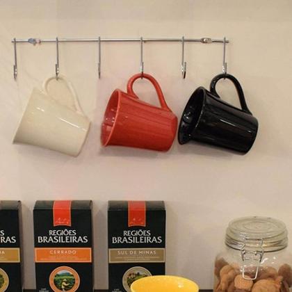Imagem de Suporte Parede Porta 6 Xícaras de Café Cabideiro 34cm Ganchos para Pendurar Masutti