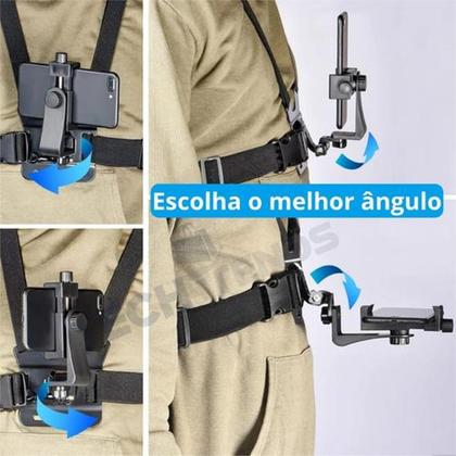 Imagem de Suporte Peitoral Profissional para Celular Câmera Ação Bodycam Ajustável Gravação POV