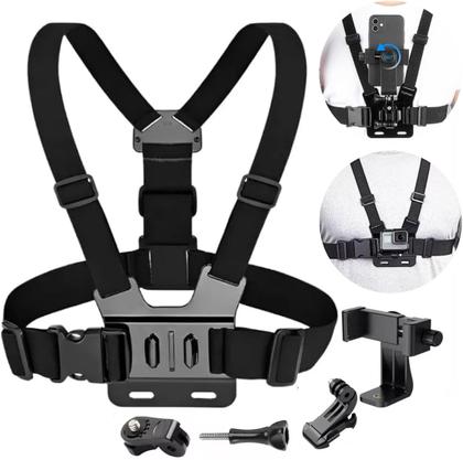 Imagem de Suporte Peitoral Profissional para Celular Câmera Ação Bodycam Ajustável Gravação POV