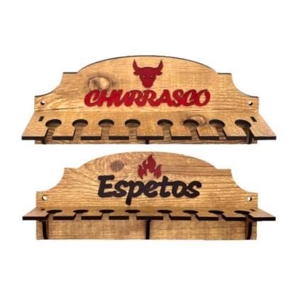 Imagem de Suporte Porta 8 Espetos De Parede Decorativo Para Churrasco Em Madeira MDF