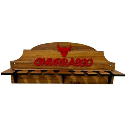 Imagem de Suporte Porta 8 Espetos De Parede Decorativo Para Churrasco Em Madeira MDF