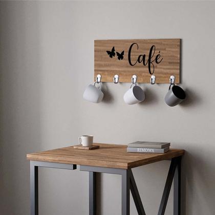 Imagem de Suporte Porta Canecas e Xícaras MDF Castanho Café P14H Preto - Ahazzo Móveis