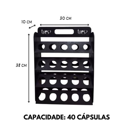 Imagem de Suporte Porta Cápsulas Três Corações Com Capacidade De 40 Unidades Em Mdf Preto