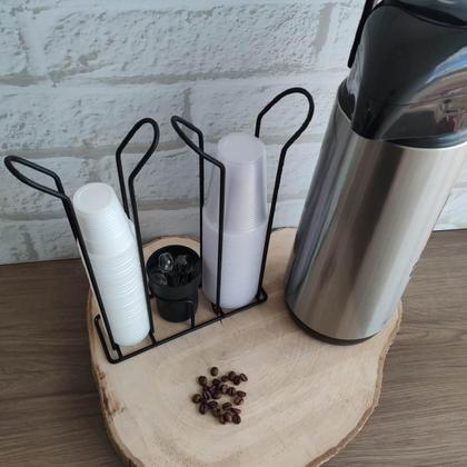 Imagem de Suporte Porta Copo Descartável 50 80ml e 180 200ml Organizador de Copos e Colheres Café Preto Fosco Stolf