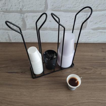 Imagem de Suporte Porta Copo Descartável 50 80ml e 180 200ml Organizador de Copos e Colheres Café Preto Fosco Stolf
