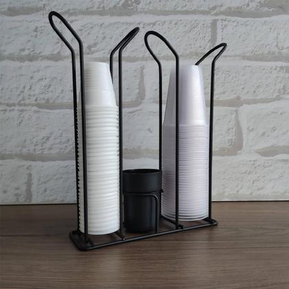 Imagem de Suporte Porta Copo Descartável 50 80ml e 180 200ml Organizador de Copos e Colheres Café Preto Fosco Stolf