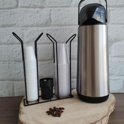 Imagem de Suporte Porta Copo Descartável 50 80ml e 180 200ml Organizador de Copos e Colheres Café Preto Fosco Stolf