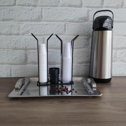 Imagem de Suporte Porta Copo Descartável 50 80ml e 180 200ml Organizador de Copos e Colheres Café Preto Fosco Stolf