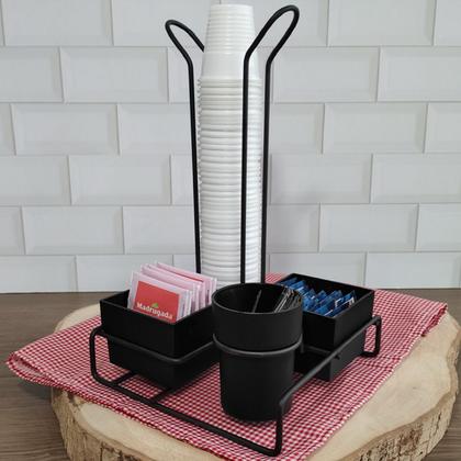 Imagem de Suporte Porta Copos Descartáveis 50 E 80ml Organizador Porta Sachês Colheres Açúcar Stolf Preto