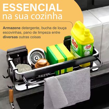 Imagem de Suporte Porta Detergente Esponja Cozinha Banheiro Pano Sabão Pia Linha Premium