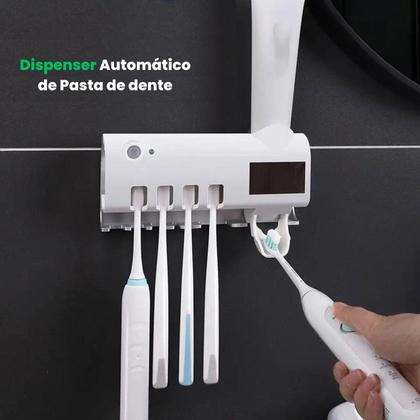 Imagem de Suporte Porta Escova Dentes Dipenser Pasta Esterelizador Uv Cor Branco Yumi