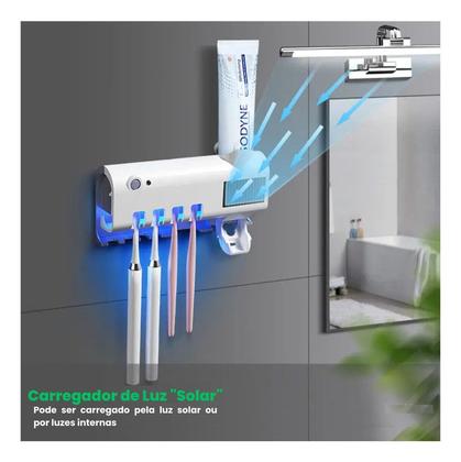 Imagem de Suporte Porta Escova Dentes Dipenser Pasta Esterelizador Uv Cor Branco Yumi