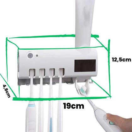 Imagem de Suporte Porta Escova Dentes Dipenser Pasta Esterelizador Uv Cor Branco Yumi