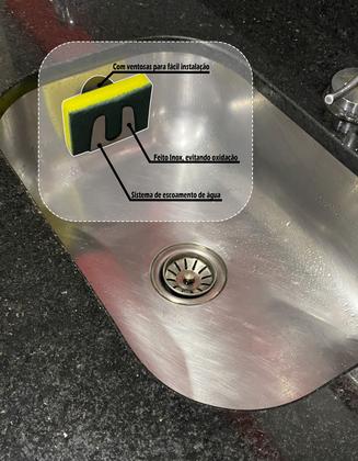 Imagem de Suporte Porta Esponja Com Ventosa Gruda Parede Multifuncional Para Pia Cozinha Limpa Higiene Durável Resistente
