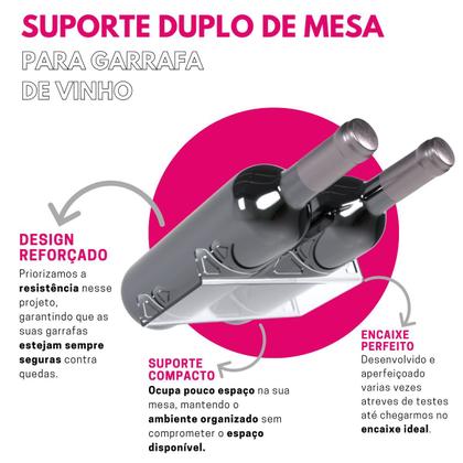 Imagem de Suporte Porta Organizador Expositor de Mesa Duplo para Garrafa de Vinho Adega