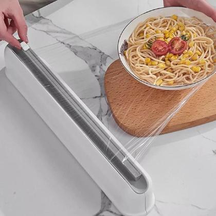 Imagem de Suporte porta papel filme aluminio e pvc plastico com cortador dispenser multiuso cozinha parede mesa armario