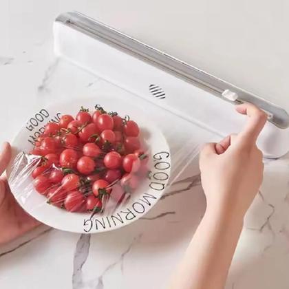 Imagem de Suporte porta papel filme aluminio e pvc plastico com cortador dispenser multiuso cozinha parede mesa armario