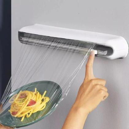 Imagem de Suporte porta papel filme aluminio e pvc plastico com cortador dispenser multiuso cozinha parede mesa armario