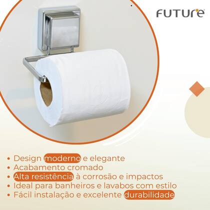 Imagem de Suporte Porta Papel Higiênico Banheiro Ventosa Cromado