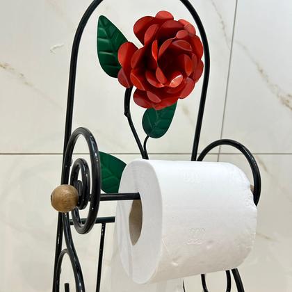 Imagem de Suporte porta papel higiênico em ferro e flor artesanal decoração chão banheiro lavabo