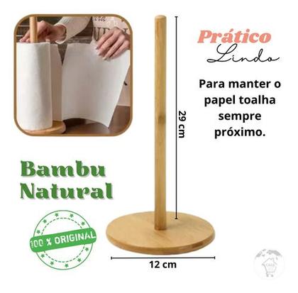 Imagem de Suporte Porta Papel Toalha Mesa Bancada Rolo Bambu Premium