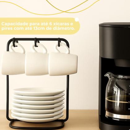 Imagem de Suporte Porta Pires E Xícara De Café Menor Preto Fosco Bancada Pia Future