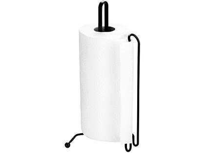 Imagem de Suporte Porta Rolo De Papel Toalha Vertical Mesa Cozinha Aço Cor Preto Liso
