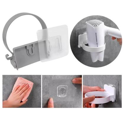 Imagem de Suporte Porta Secador De Cabelo Adesivo Para Parede Sem Furos Cabelos Organizador Multiuso Adesivo