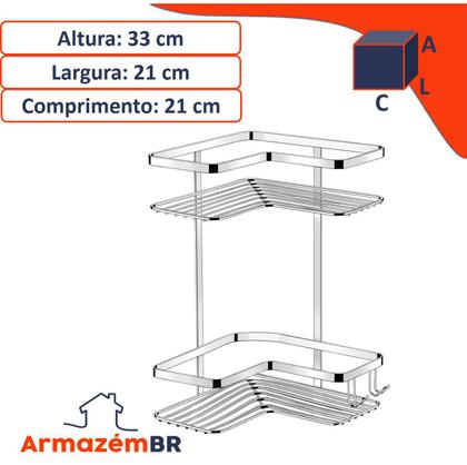 Imagem de Suporte Porta Shampoo Cantoneira Dupla de Parede Banheiro Cromado - 1103 Future