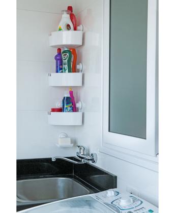 Imagem de Suporte Porta Shampoo Cesto Multiuso De Canto Com Ventosa Branco - 401BC Future